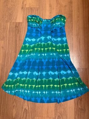 Apt. 9 Blue and Green Tie-Dye Strapless Summer Dress